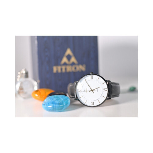 Fitron Men Watch Leathr Black inner White             SKU-92