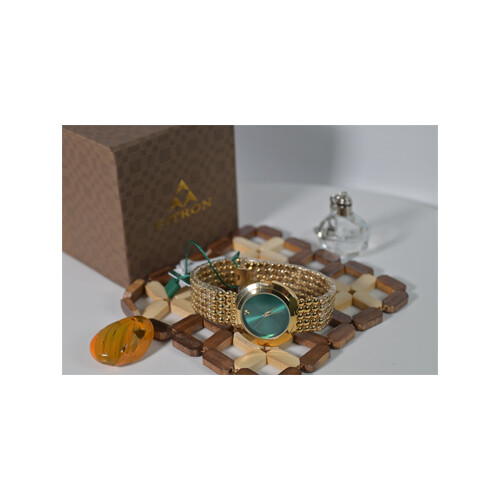 Fitron Watch -  Gold Steel inner Grreen for Women             SKU-95