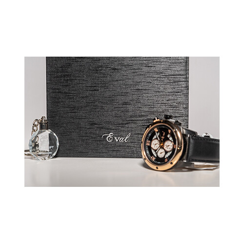 Eval Men Watch Leather Black  inner Black with Gold             SKU-119