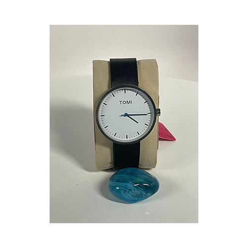 Tomi Men Watch Leather Black in White             SKU-188