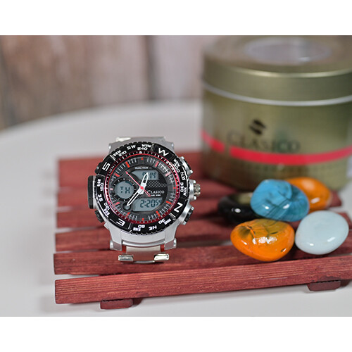 Clasico Men Watchj Steel Digital Silver in Red             SKU-208