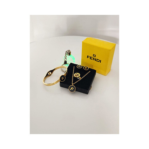 Girls FENDI Set Necklace-Bracelet - Ring -Size 7 Gold             SKU-344
