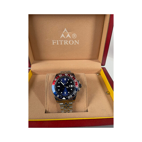 Watch - FITRON  - Brand - for Men - Color - Silver Pepsi Blue- (Strap Steel)             SKU-507