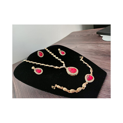 Necklace Set Gold  Tear Red Shape &  Rigns Set             SKU-2030