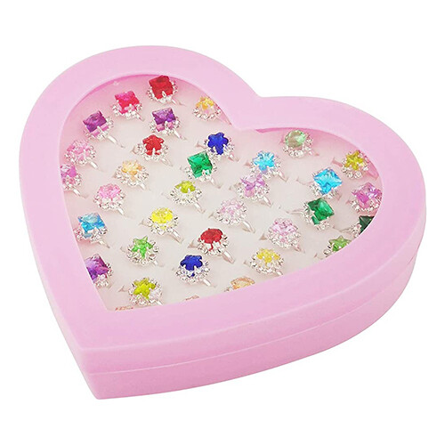 Girls Multi Color Finger Rings Hear Box Hape total Qty 36 each box             SKU-1934
