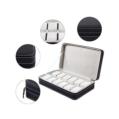 Box Black  for Watches Display 12 watches leather Black             SKU-1348