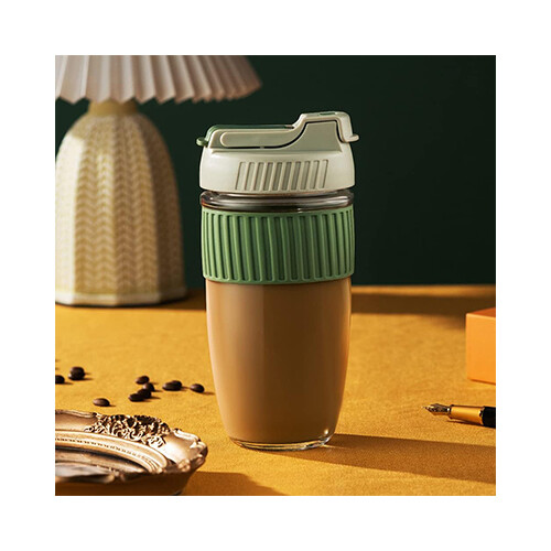 Leak Proof Glass Travel Coffee Mug with Lid and Straw, Coffee To Go Travel Cup,             SKU-1842