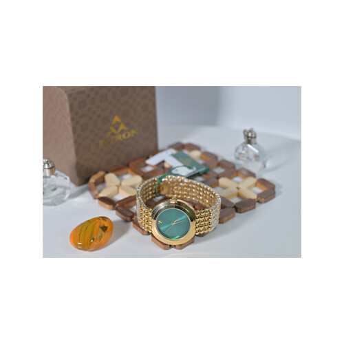 Fitron Watch -  Gold Steel inner Grreen for Women             SKU-95