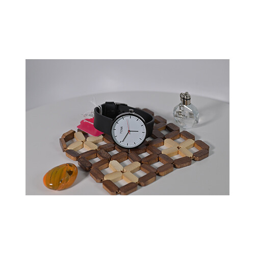 Tomi Men Watch Leather Black in White             SKU-188