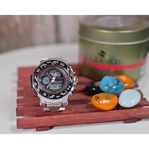 Clasico Men Watchj Steel Digital Silver in Red             SKU-208