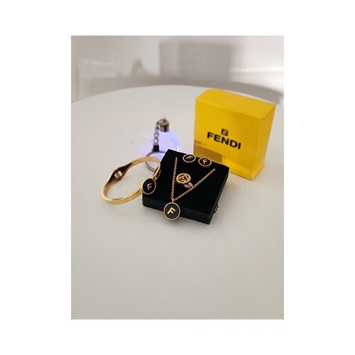 Girls FENDI Set Necklace-Bracelet - Ring -Size 7 Gold             SKU-344