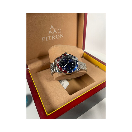 Watch - FITRON  - Brand - for Men - Color - Silver Pepsi Blue- (Strap Steel)             SKU-507