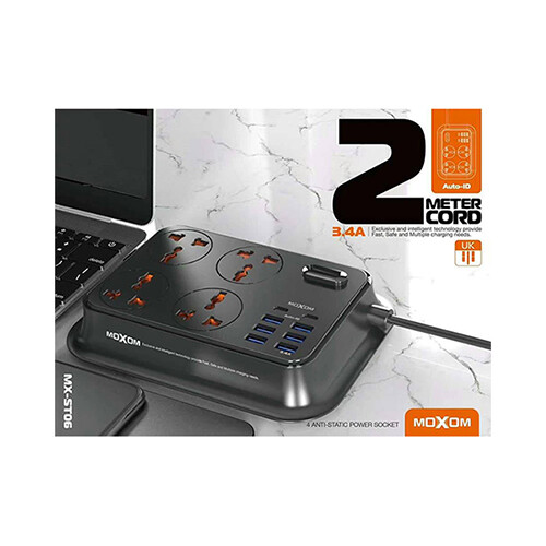 Moxom Estention 3.4A 4Anti Power Socket with USB 6 Ports and 2 Type C             SKU-892