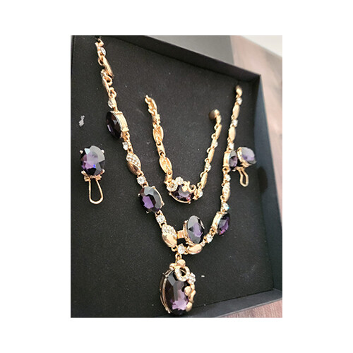 Necklace Set Gold With Purple &  Diamonds Rigns Set             SKU-2028