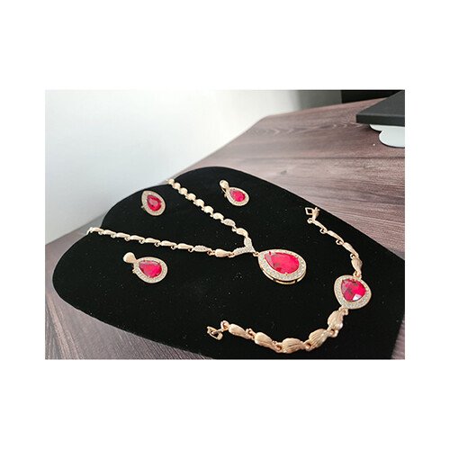 Necklace Set Gold  Tear Red Shape &  Rigns Set             SKU-2030