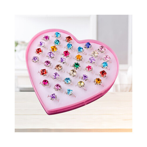 Girls Multi Color Finger Rings Hear Box Hape total Qty 36 each box             SKU-1934