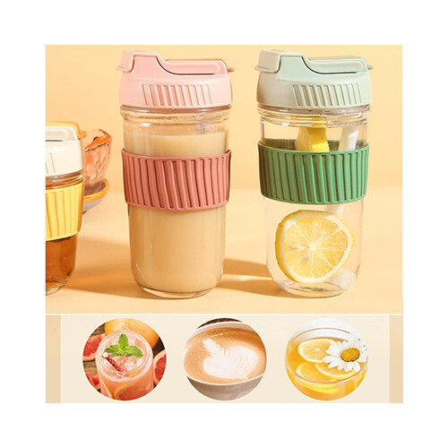 Leak Proof Glass Travel Coffee Mug with Lid and Straw, Coffee To Go Travel Cup,             SKU-1842