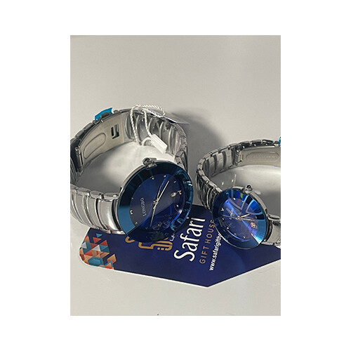 LongBo Brand Watch - Men Women Watch Set Silver in Blue             SKU-186