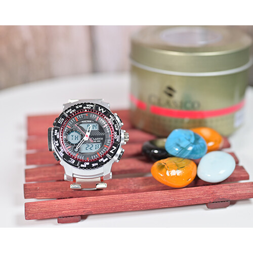 Clasico Men Watchj Steel Digital Silver in Red             SKU-208