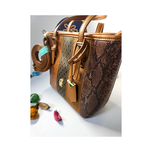 Women HandBag Chrisbella SNake Shamwha  - Brown             SKU-328