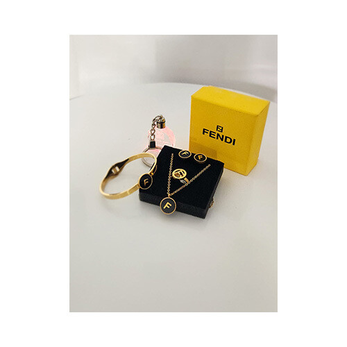 Girls FENDI Set Necklace-Bracelet - Ring -Size 7 Gold             SKU-344