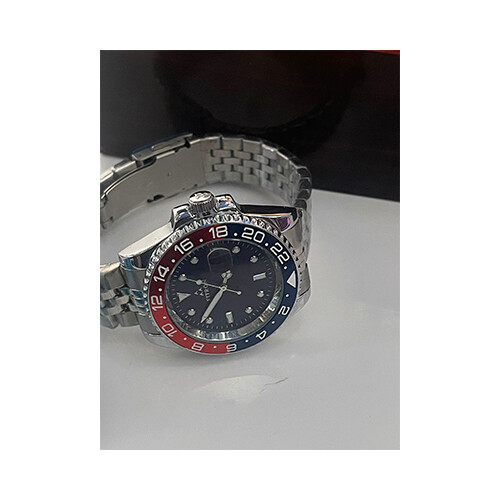Watch - FITRON  - Brand - for Men - Color - Silver Pepsi Blue- (Strap Steel)             SKU-507