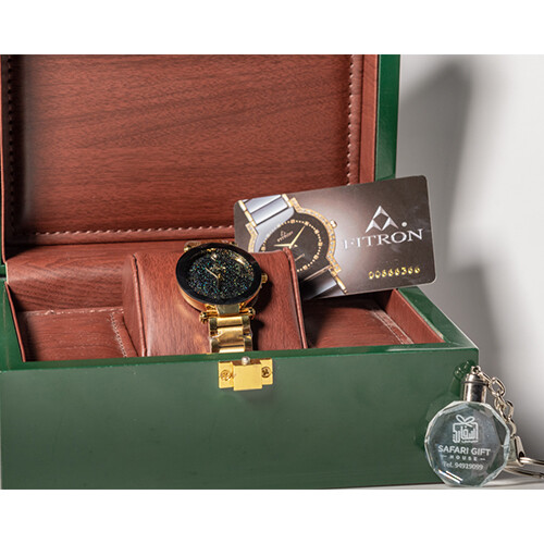 Watch - FITRON  - Brand - for Women - Color - Green - Diamonds (Strap Steel)             SKU-513