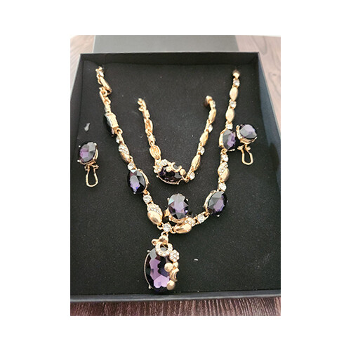 Necklace Set Gold With Purple &  Diamonds Rigns Set             SKU-2028