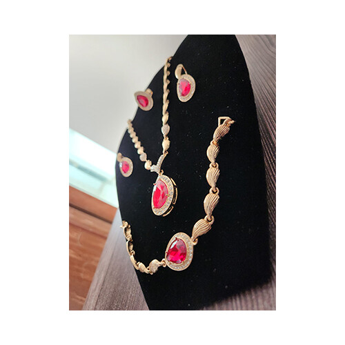 Necklace Set Gold  Tear Red Shape &  Rigns Set             SKU-2030