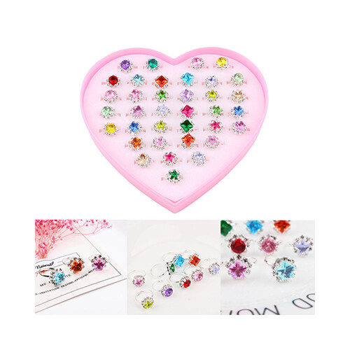 Girls Multi Color Finger Rings Hear Box Hape total Qty 36 each box             SKU-1934