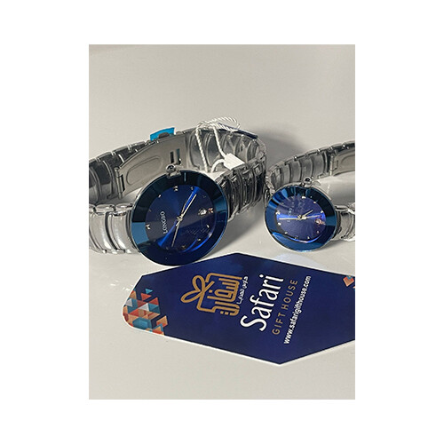 LongBo Brand Watch - Men Women Watch Set Silver in Blue             SKU-186