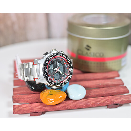 Clasico Men Watchj Steel Digital Silver in Red             SKU-208