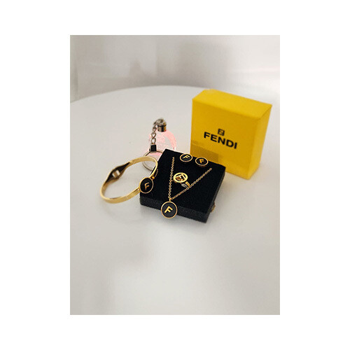 Girls FENDI Set Necklace-Bracelet - Ring -Size 7 Gold             SKU-344