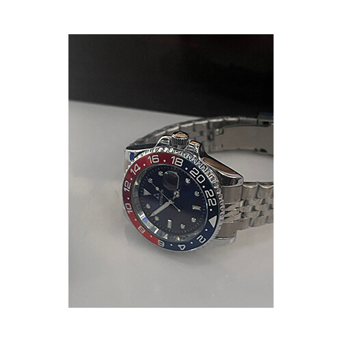 Watch - FITRON  - Brand - for Men - Color - Silver Pepsi Blue- (Strap Steel)             SKU-507