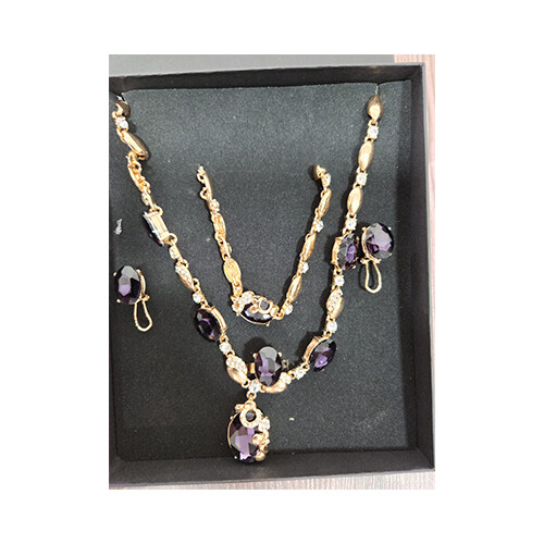 Necklace Set Gold With Purple &  Diamonds Rigns Set             SKU-2028