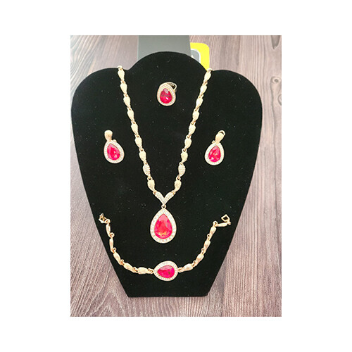 Necklace Set Gold  Tear Red Shape &  Rigns Set             SKU-2030