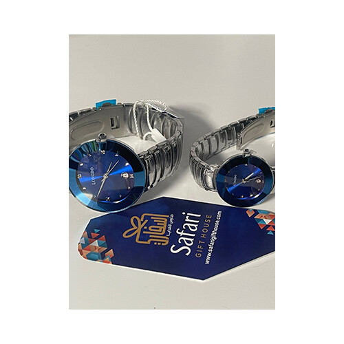 LongBo Brand Watch - Men Women Watch Set Silver in Blue             SKU-186
