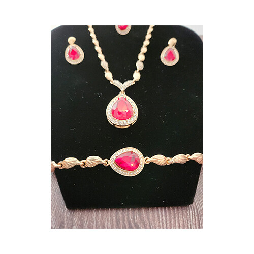 Necklace Set Gold  Tear Red Shape &  Rigns Set             SKU-2030