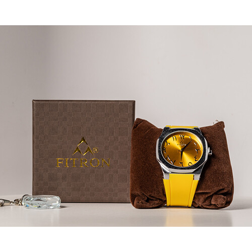Watch - FITRON  - Brand - For Men Sport Watch Rubber Yellow-in Yellow Border Silver SKU-224