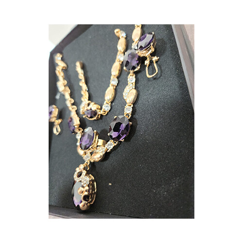 Necklace Set Gold With Purple &  Diamonds Rigns Set             SKU-2028