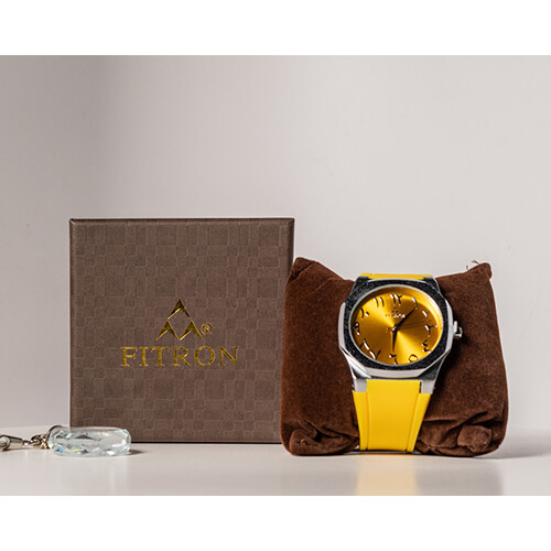 Watch - FITRON  - Brand - For Men Sport Watch Rubber Yellow-in Yellow Border Silver SKU-224