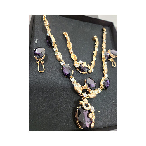 Necklace Set Gold With Purple &  Diamonds Rigns Set             SKU-2028