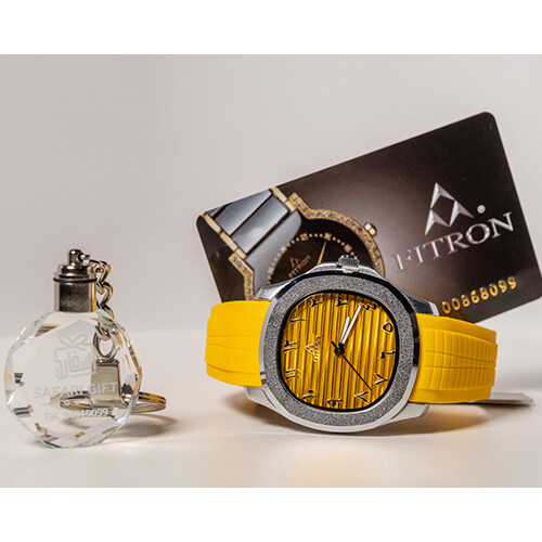 Watch - FITRON  - Brand - For Men Sport Watch Rubber Yellow-in Yellow Border Silver SKU-224