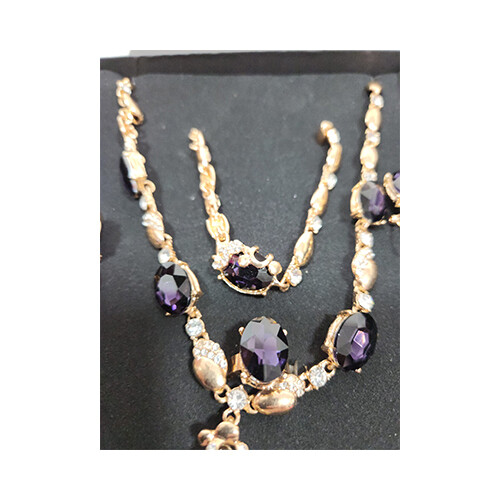 Necklace Set Gold With Purple &  Diamonds Rigns Set             SKU-2028