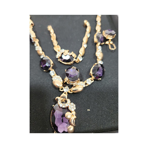 Necklace Set Gold With Purple &  Diamonds Rigns Set             SKU-2028