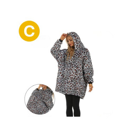 GR415 رداء من الفرو الناعم قابل للارتداء مع قبعة للسيدات -C شكل