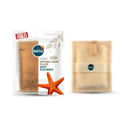 ليفة حمّام مع الصابون | ألياف يقطين طبيعية لتقشير الجلد الميّت -  PT112