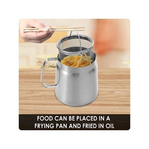 GR600 وعاء ومصفاة فلتر زيت مقلاة عميقة صغيرة مع سلة للاستخدام المنزلي، سعة 2 لتر (1.5 لتر)