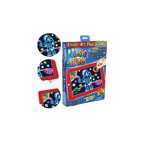 GR3182 لوحة رسم وكتابة مضيئة بتقنية LED مع أقلام وفرشاة ومشابك للأطفال