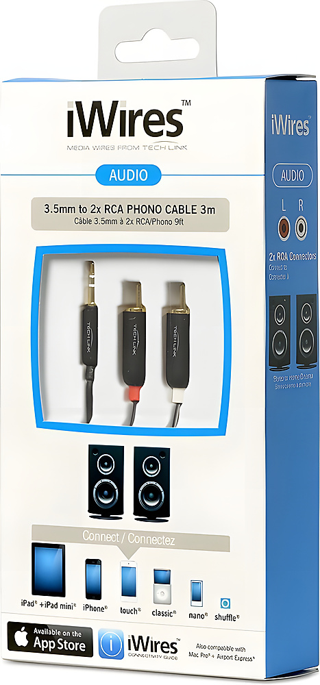 GR3192 كابل Techlink - iwires من 3.5 مم إلى 2 × فونو - 3.0 متر - أسود